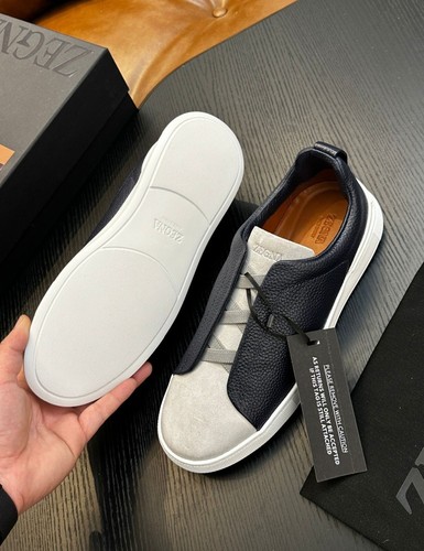 ZEGNA Triple Stitch Black Leather Grey Suede Shoes Size EU 44, US 11.5 , UK 11 - Picture 3 of 8