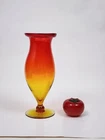 Vintage Blenko MCM Art Glass Amber Amberina Footed Vase Joel Myers