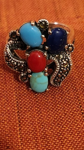 Sterling Ring mit 4 Halbedelsteinen Größe 6 - Bild 9 von 10