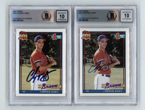 Chipper Jones 1991 Topps #333 Rookie RC Signed Beckett BGS 10 Auto Braves