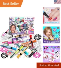 Girls 8-12 Nail Art Combo with 120 Fake Nails and Glitter Pens - Fun DIY Set