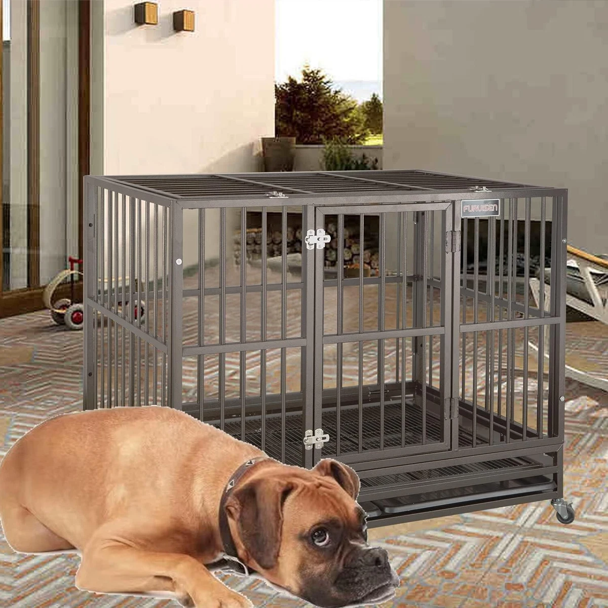 46 Inch Heavy Duty Indestructible Dog Crate Cage Kennel with