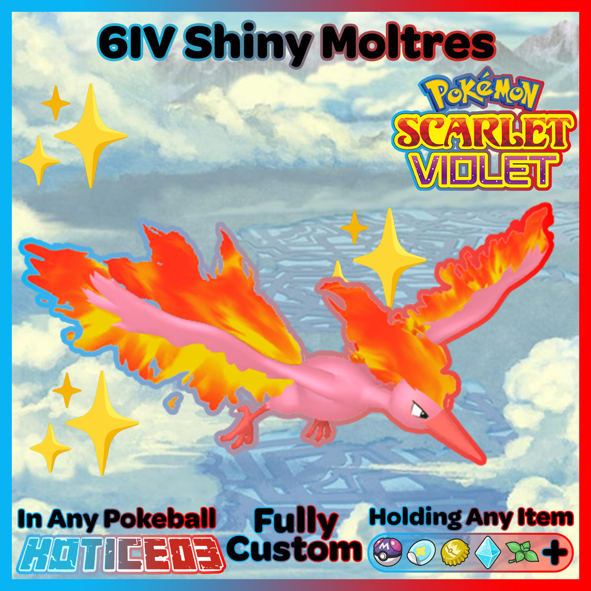 MOLTRES ⚡ POKEMON SCARLET VIOLET ⚡ SHINY/NORMAL ⚡ 6IV BATTLE