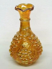 Imperial Glass Iridescent Orange Grape & Leaves Marigold Genie Vase 9 1/2" Tall