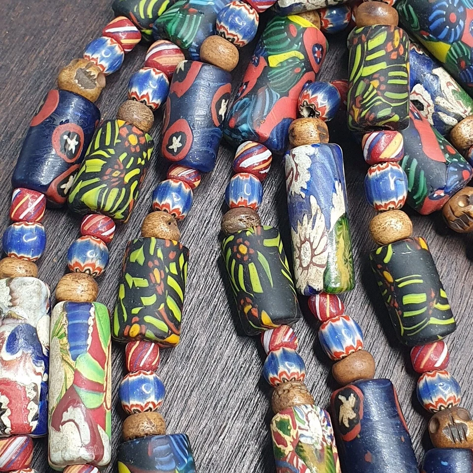 Collar con cuentas Chevron de vidrio mosaico cuentas estilo millefiori veneciano AA Foto 4 de 4