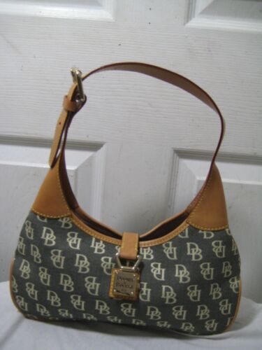 Dooney & Bourke Monogram Canvas Tan Leather Trim Mini Hobo Bag - Picture 3 of 12