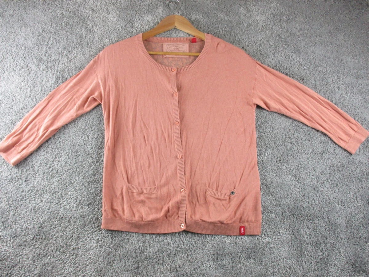 Esprit EDC Cardigan Small Knit Long Sleeve Button Up Womens Short Length Peach