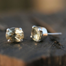 Handmade 925 Sterling Silver Citrine Gemstone Oval Stud Earrings