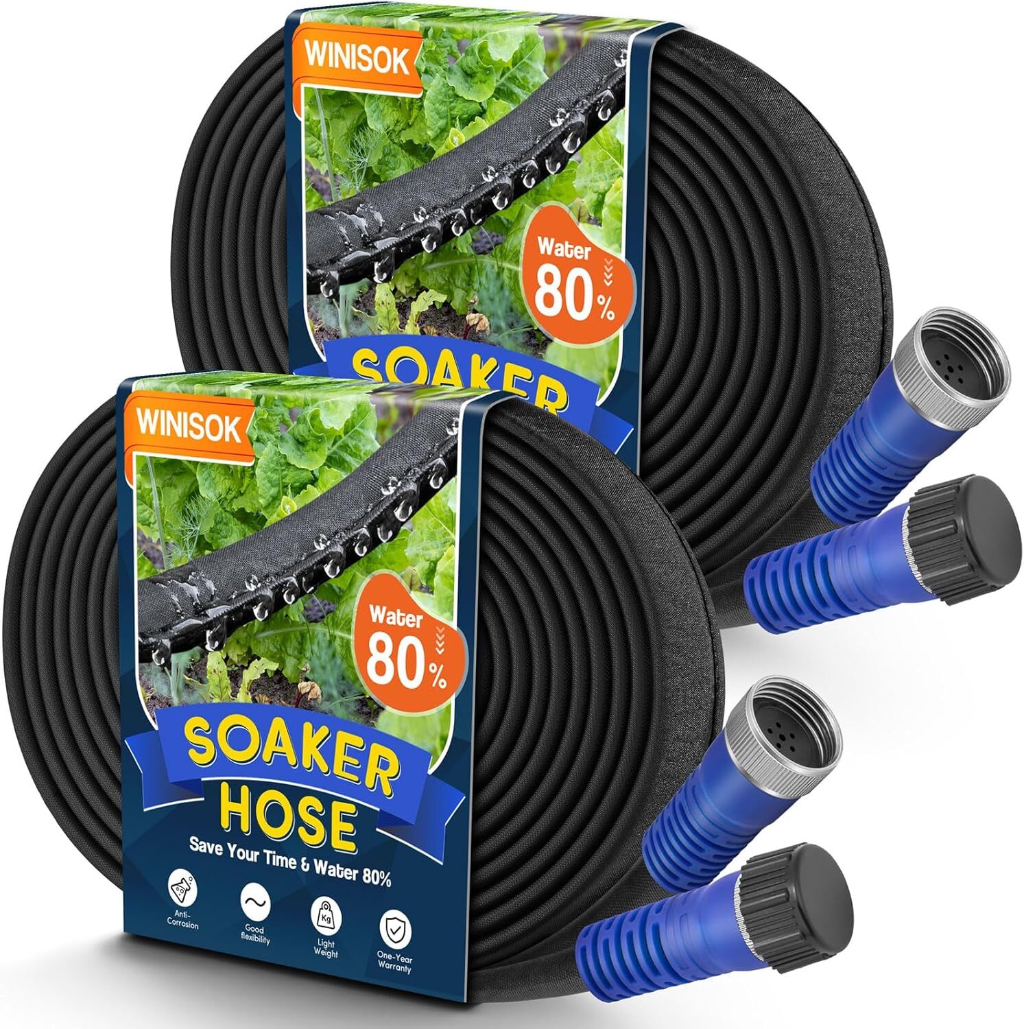 100FT Thickened Flat Garden Soaker Hose - Heavy Duty Double Layer 100FT, Blue