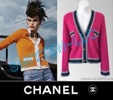  4,450 CHANEL 20C Pink Navy Cashmere CARDIGAN  FR 42 /US 6 8 / M  NEW w/TAGS