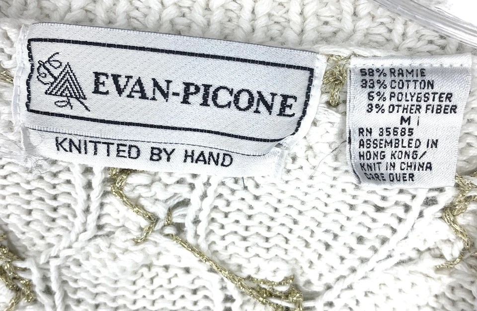 Cárdigan Suéter Vintage Años 80 Evan Picone Tejido a Mano Talla M Grueso Tejido con Cable Foto 4 de 4
