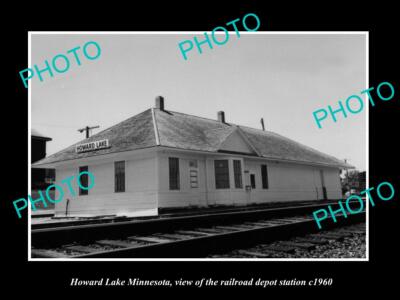 OLD POSTCARD SIZE PHOTO OF LAKE HOWARD MINNESOTA RAILROAD DEPOT STATION c1960