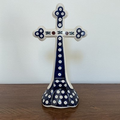 Wiza Polish Pottery Standing 10  Cross Boleslawka Poland