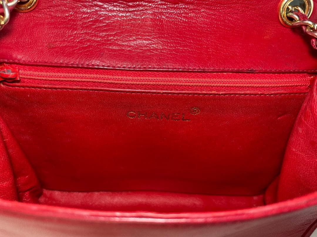 CHANEL Lambskin Quilted Small Single Flap Red Shoulder Bag Repainted G167 thumbnail 2