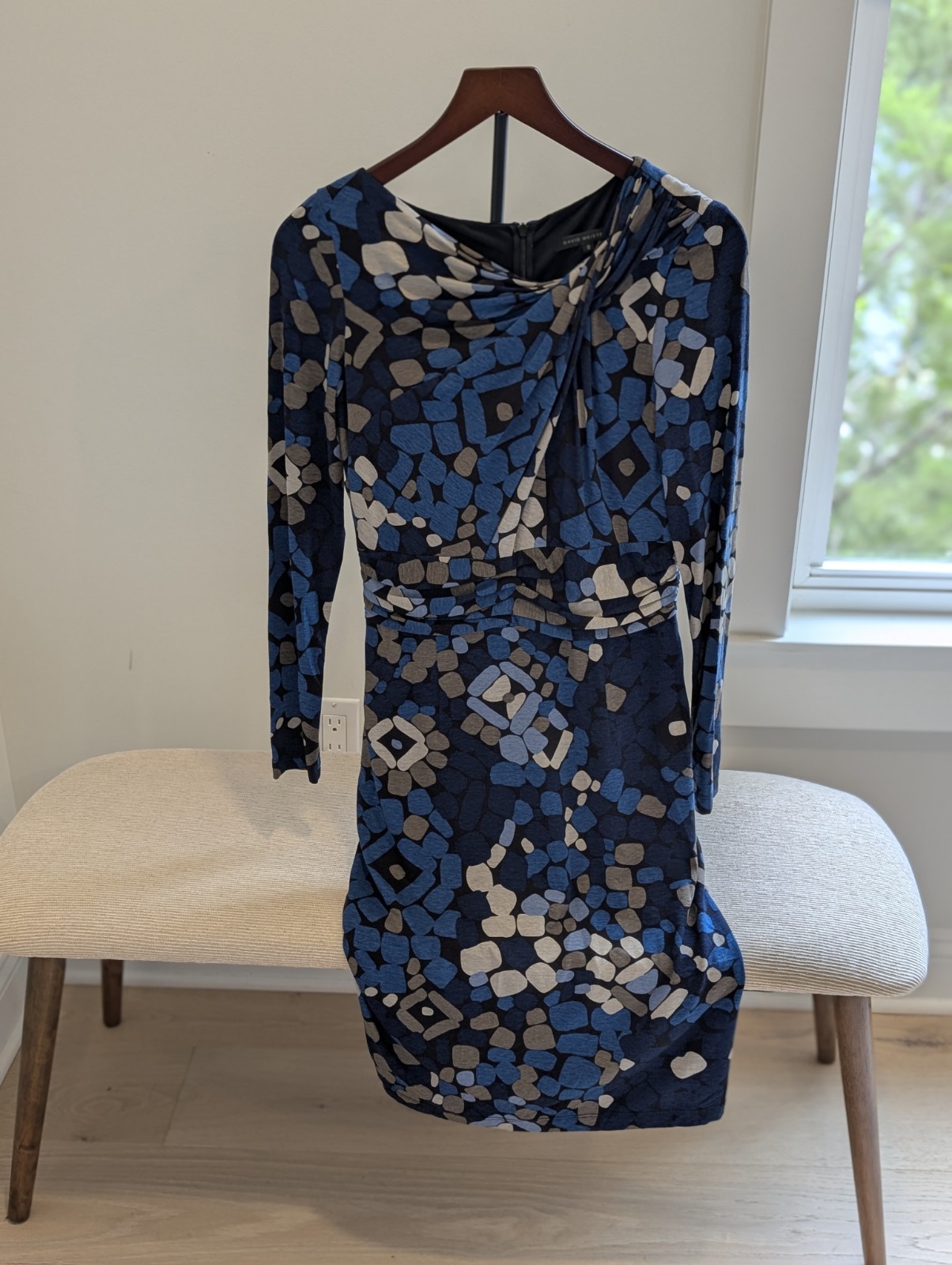 David Meister Sheath Black Blue 3/4 Long Sleeve Career Church Party sz 8 NWT