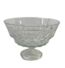 Vintage Clear Pressed Pedestal Bowl 7"h x10"w Thumbprint Footed Serving Dish