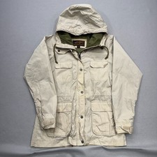 Vintage Eddie Bauer Men's Size M Full Zip Hooded Parka Rain Jacket Tan Beige