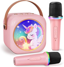 Mini Karaoke Machine with 2 Wireless Microphones,Gift for 3-12 Years Old, 2026 B