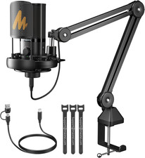 USB Condenser Microphone-Studio Mic with Shock Mount, Boom Arm, Software, Mute,