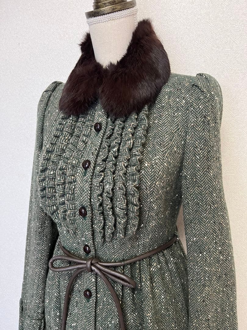 Burberry   Blue Label Tweed Dress Coat (Collar Rabbit Fur) thumbnail 3