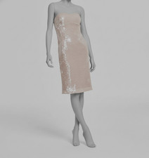 Guess Women Beige Metallic Sequins Strapless Lined Sweetheart Jamie Dress Sz 6