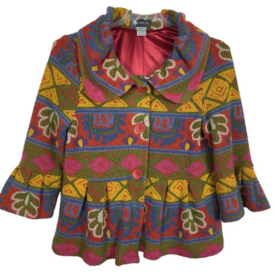 Damee Inc Swing Jacket Size L Colorful Textured Knit Bell Sleeve Boho Festival