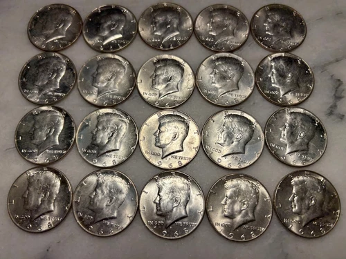 20 Kennedy 1968 D Half Dollars 40% Silver Very Good Condition # 31