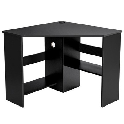 Corner Computer Desk Triangle Writing Workstation with Storage Shelf-Black - Col