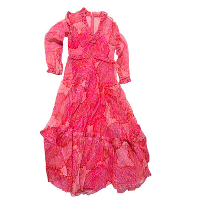 Vintage NINA RICCI PARIS Boutique MAXI Sheer Mod Groovy Pink Dress 60s Boho
