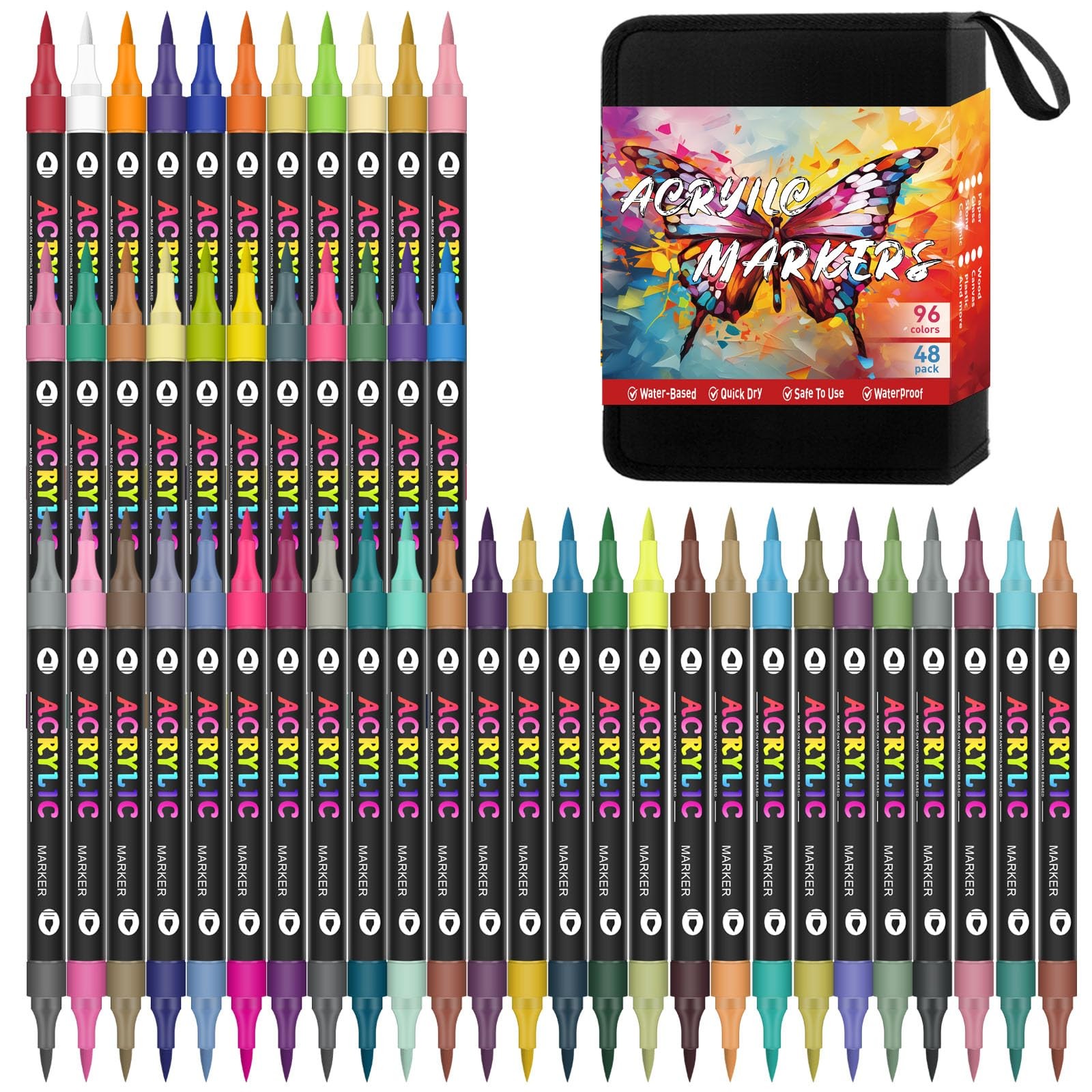 96 Colors Dual Tip Acrylic Paint Markers, 48 Pack Waterproof, Non-Toxic, Odor...