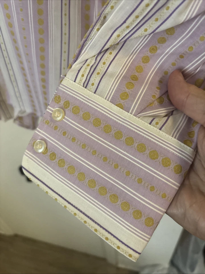 Nueva Camisa de Vestir Vintage Años 70 Manhattan Poli Lavanda Elegante a Rayas S 15 X 33 34 Foto 3 de 4