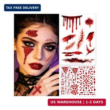 Halloween Fake Blood Face Tattoos with Gems, Realistic Scars Temporary Tattoos,