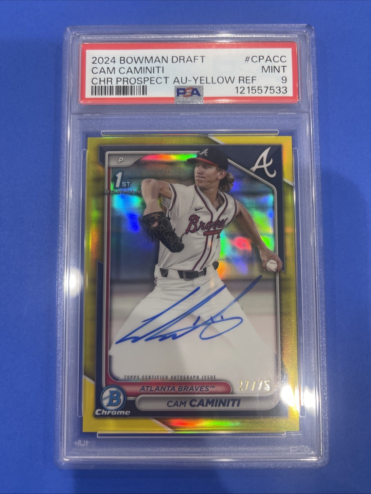 2024 Bowman Chrome 1st Cam Caminiti Auto True Yellow 75 PSA-9