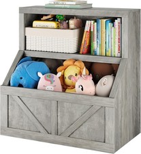 2-Tier Kids Bookshelf Toy Organizer with Storage Bin, Bookcase for Playroom