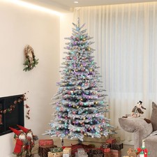 6.5 ft Pre-Lit Artificial Christmas Tree with Snow Flocked Branches