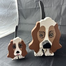 Stackable Vintage Handcrafted Wooden Layered Bassett Hounds Hand Painted Pair