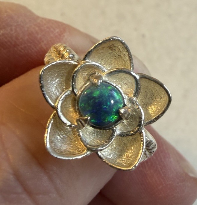 Aussie Opal Dublet Stone 925 Solid Silver Flower … - image 1