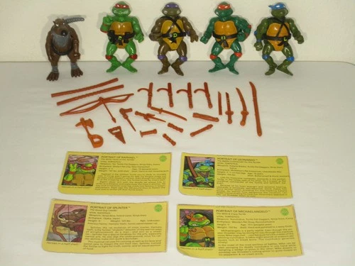 VINTAGE 1980s LOT OF 5 TMNT TEENAGE MUTANT NINJA TURTLES SPLINTER W/WEAPONS SET!