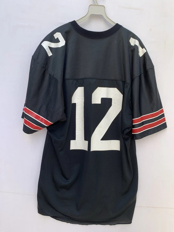 Camiseta de fútbol vintage Champion #12 rayas negras rojas hechas en EE. UU. malla L #Z64 Foto 4 de 4