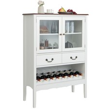 Freestanding Wooden Wine Cabinet with 2 Doors 2 Glass Drawers White Finish
