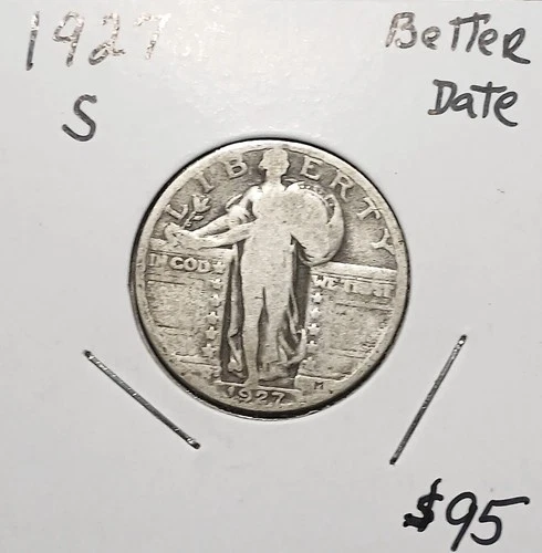 1927 S Standing Liberty Silver Quarter Dollar, Great Gift, Better Date
