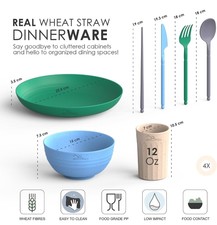 Wheatstraw Dinnerware Set for 4 - Camping Dishes Utensils - Microwavable...