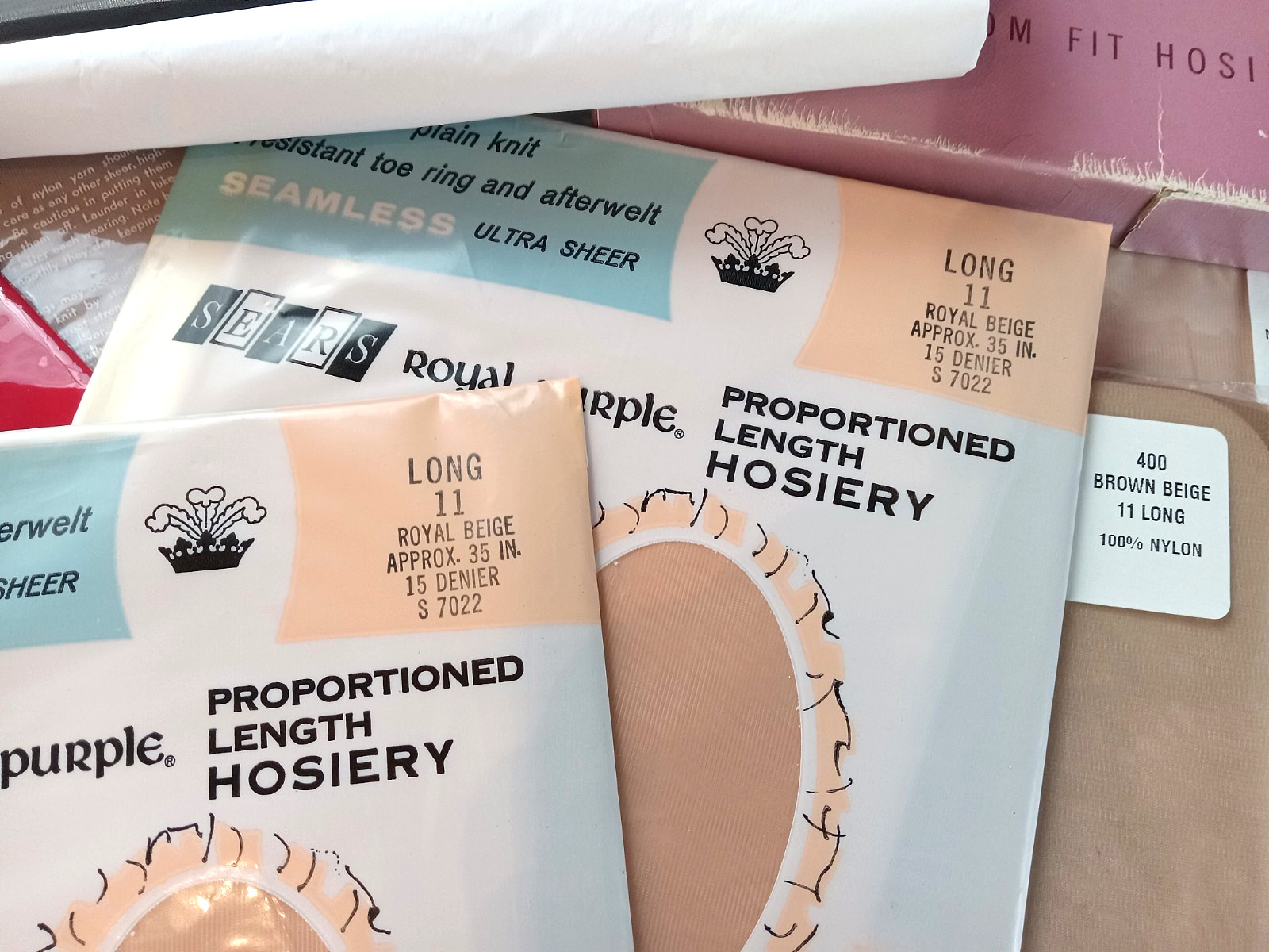 SZ 11 LONG VTG FLAT KNIT NYLON GARTER STOCKINGS 13 PRS SEXY RHT HOSIERY LINGERIE