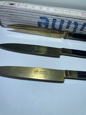 Solingen Justinus Messing Messer 3 Stück Mit Schwarzen Griff Vintage Messer+