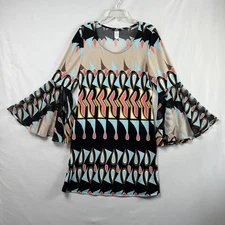 MSK Shift Dress Large Pullover Scoop Neck Retro Geometric Stretch Jersey