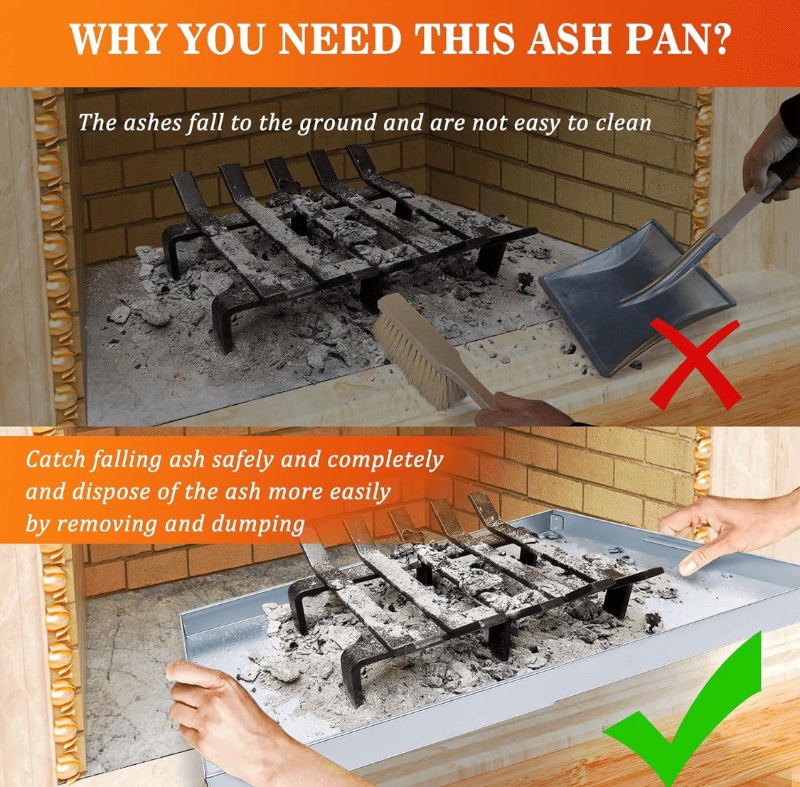 Adjustable Fireplace Tray- Expandable Fireplace Ash Pan for Up to 30.5"