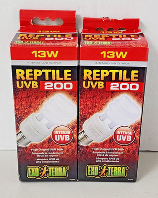 Exo Terra 13W Reptile UVB 200 High Output (Intense) UVB Bulb PT2340 NEW Lot of 2