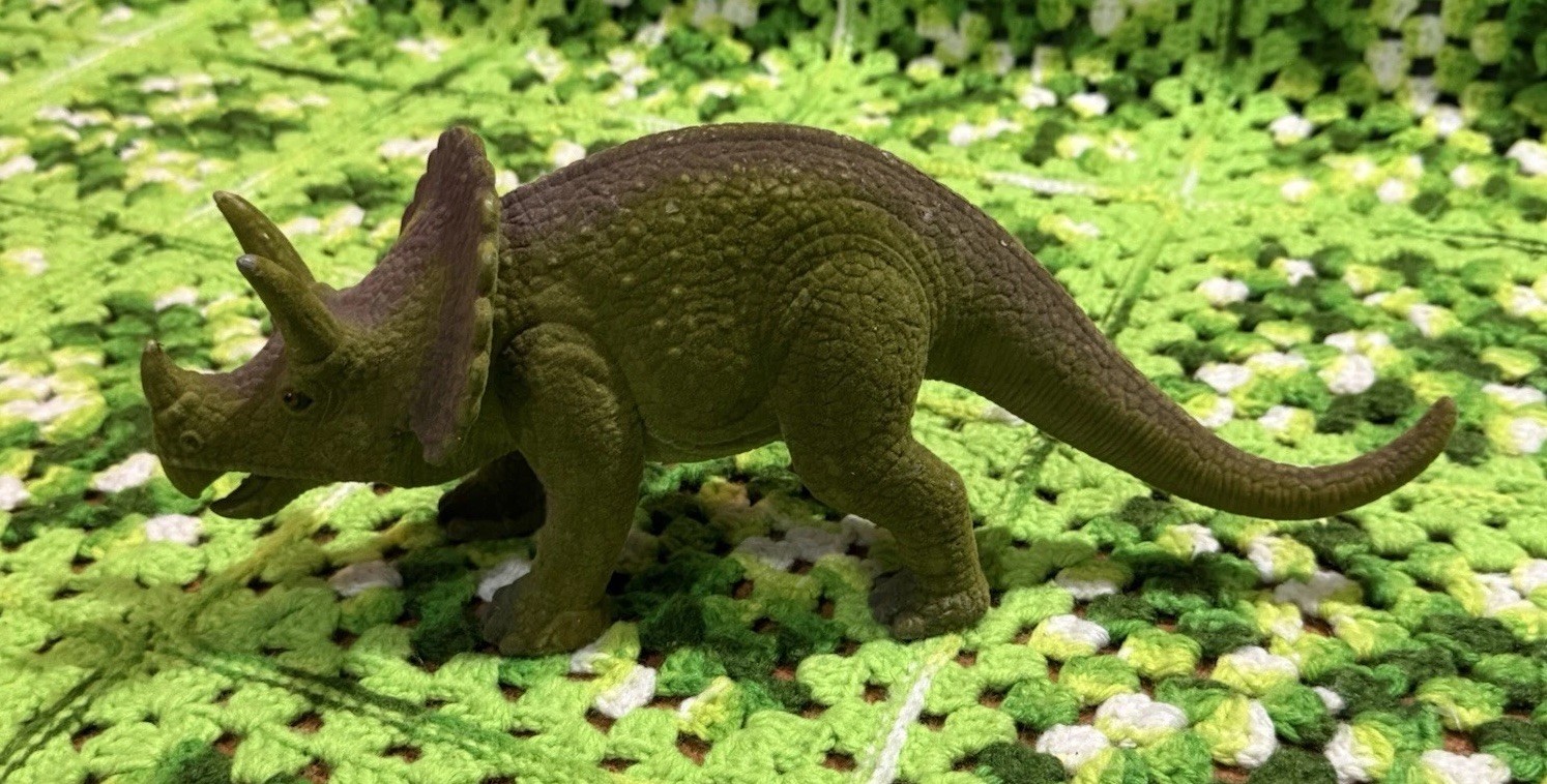 Vintage Triceratops dinosaur action figure Plastic Felted Texture Toy Nostalgia
