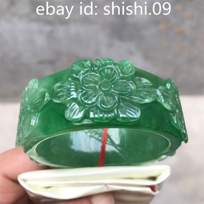 52.6mm Natural Ice Green Jadeite Jade Bracelet Burma Carving Jade Bangle
