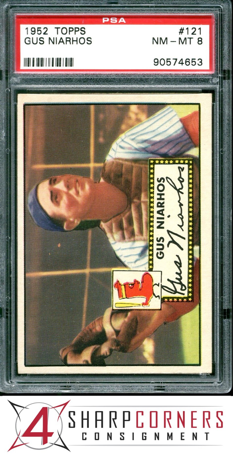 1952 TOPPS #121 GUS NIARHOS RED SOX PSA 8